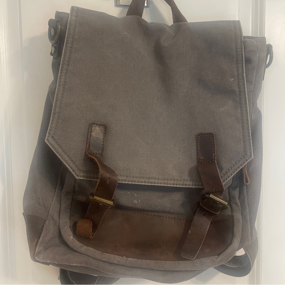 Mens Multi Functional Backpack Bag Gray Canvas Wi… - image 1
